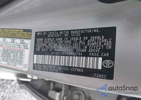 2004 Toyota Camry Le z USA, uszkodzony, nr VIN 4T1BE32KX4U842784